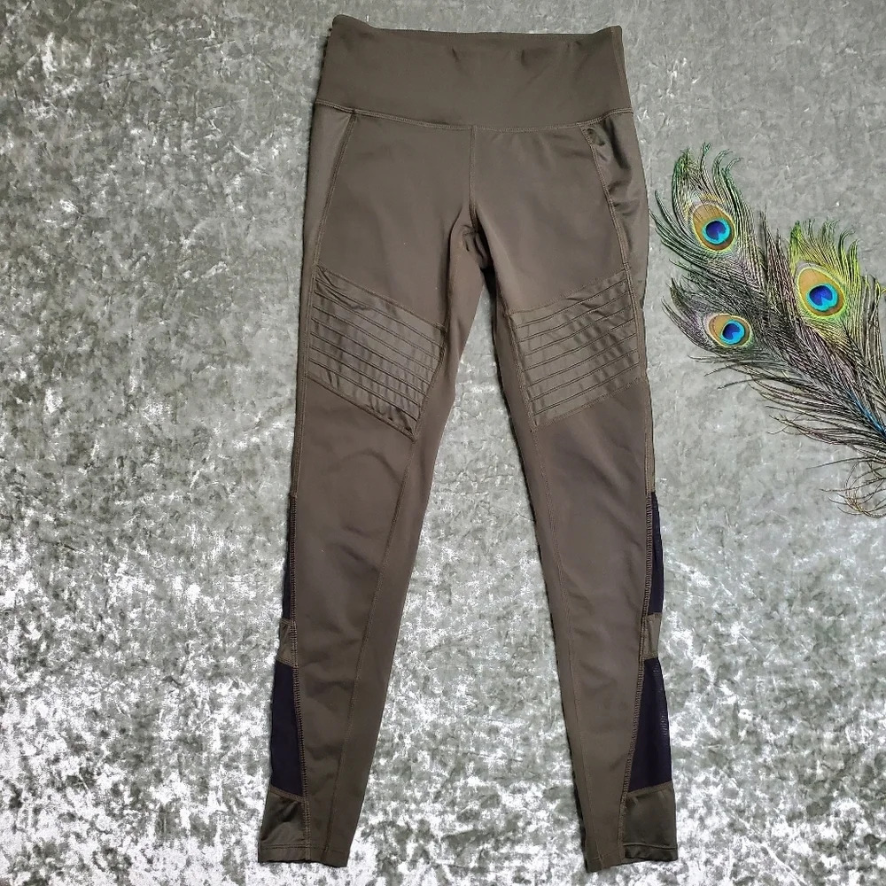 Athleta Green Powerful Gleam Moto Leggings